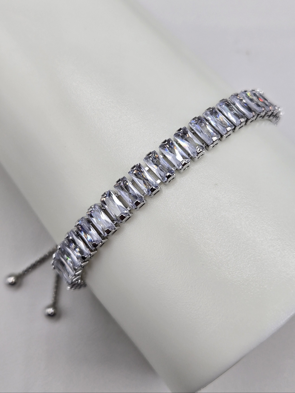 Swarovski Crystal Elements Silver Slide Tennis Bracelet Baguette Adjustable Prom